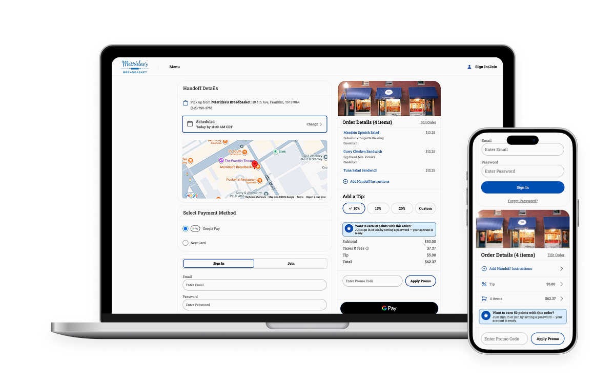 Two-way restaurant loyalty program — earn online, redeem in-store via POS